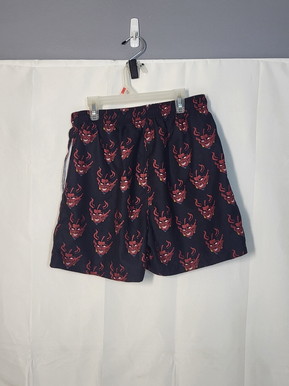 SHEIN Black Athletic Shorts with Red Demon Faces